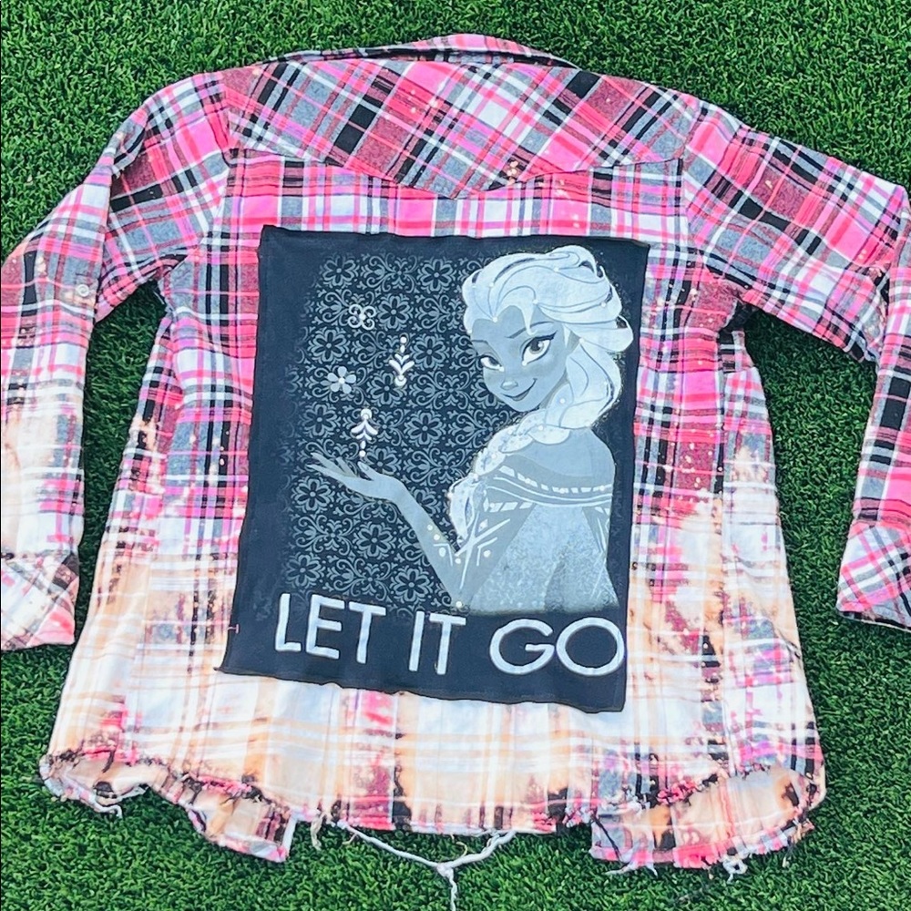 Distressed Bleached Flannel with Disney Frozen Graphic